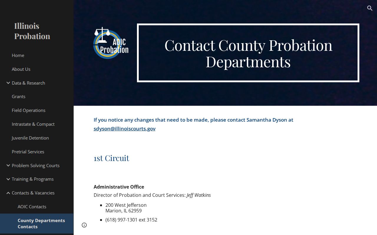 Illinois county probation contact directory used for Equality and Gallatin Circuit Court cases
