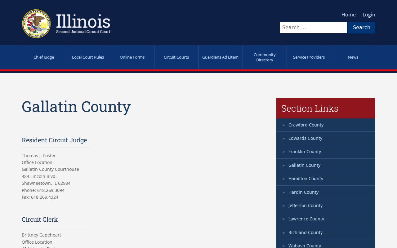 Illinois Second Judicial Circuit Gallatin County court contacts for Ridgway cases
