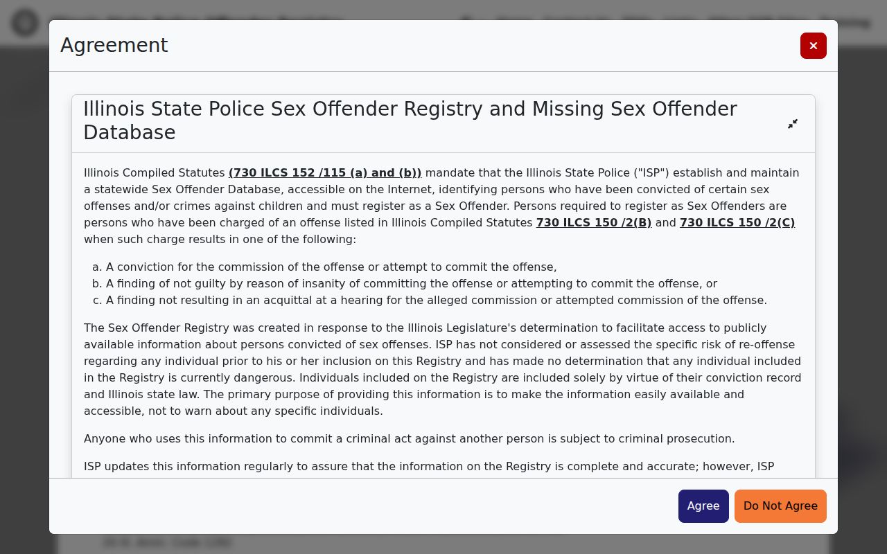Illinois Sex Offender Registry public search interface used for Gallatin County