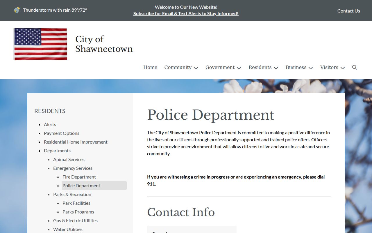 Official Shawneetown Police Department contact page
