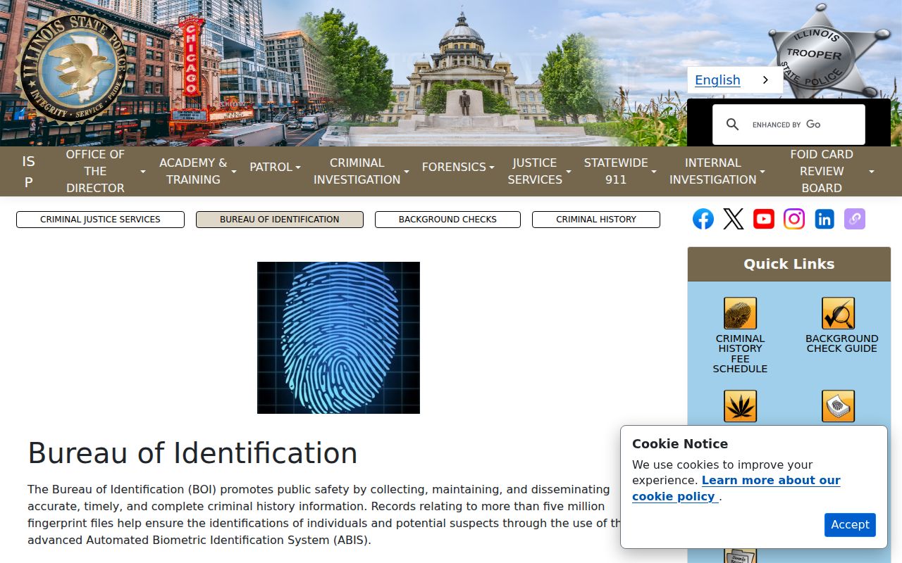 Gallatin County criminal history ISP Bureau of Identification